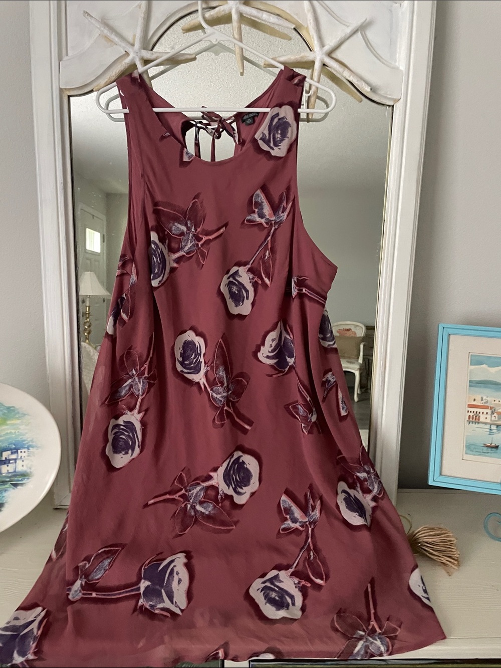 wild fable Mauve Floral Sleeveless Tie-Back Dress